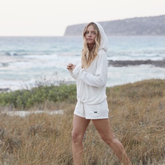 Roxy Staying In Cozy Rib Knit Hoodie for Women, Off white - Picture 2 of 9